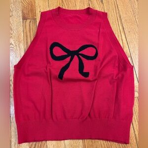 SHEIN Red Sleeveless Sweater with Black Bow